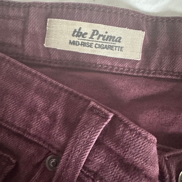 AG Prima Mid Rise Cigarette Jeans in Burgundy Size 26R - Picture 7 of 7